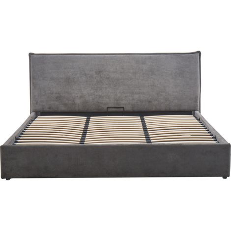 Lit coffre en velours côtelé 180x200cm - Gris - Cama