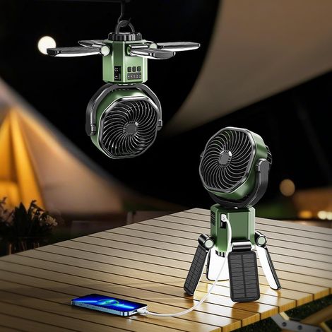 Long-life solar camping fan: portable hanging fan with light and automatic oscillation – Outdoor fan (1/5)