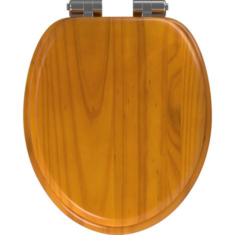 Aquari Pine Effect Modern Bathroom Round Shape Toilet Seat Soft Close Top Fixing (1/5)
