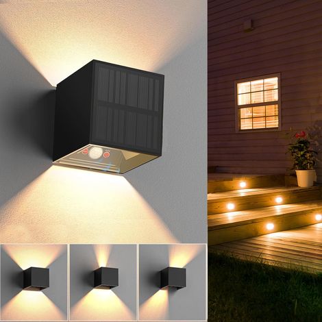 Applique Murale Solaire Extérieure, Lampe Solaire Murale avec Détecteur de Mouvement 3 Mode IP65 Étanche Blanc chaud Lampe Solaire Exterieur Angle de Faisceau Réglable pour Mur Patio Jardin Clôtures (1/5)