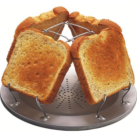 Un grille-pain rond, pliable et portable en acier inoxydable, idéal pour le camping et les barbecues en plein air. (1/5)