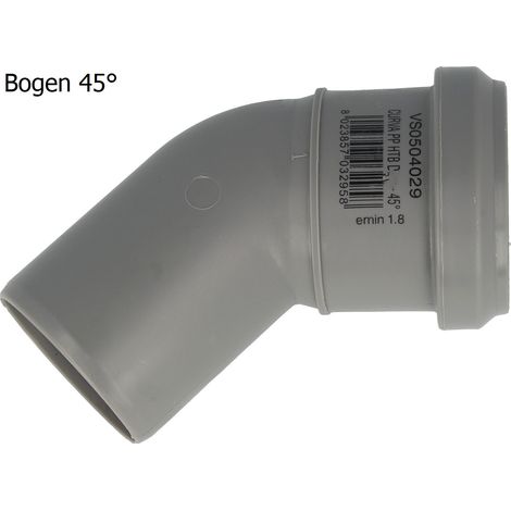 HT Bogen Ø 50 x 45°, mit einseitiger Steckmuffe und Gummidichtung