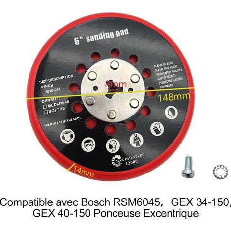Schleifteller, Bosch Schleifteller, 150-mm-Mehrloch-Schleifteller, kompatibel mit Bosch Exzenterschleifern RSM6045, GEX 34-150 und GEX 40-150, inklusive Schraubenschlüssel (1/5)