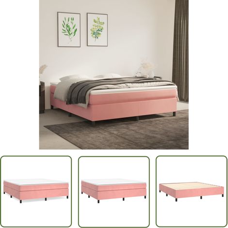 The Living Store Sommier à lattes de lit avec matelas Rose 160x200 cm Velours - Lit Double - Lit Tapissier - Chambre À Coucher - Literie - Matelas Moelleux (1/5)