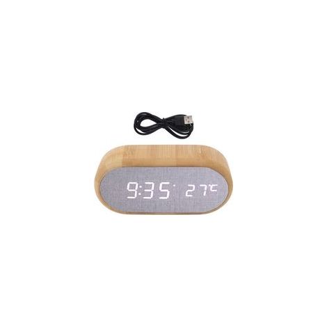 Réveil en bois commande vocale numérique LED brillant prise USB réveil électronique décoration de la maison (1/4)