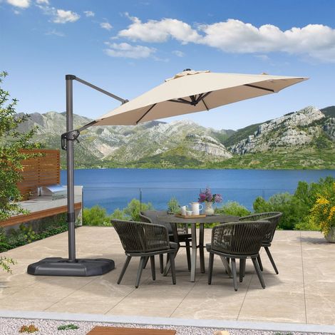 Purple Leaf – Parasol déporté en aluminium Ø 3 m – Protection UV UPF 50+ – Rotation 360° et inclinaison réglable – Pour balcon, piscine, terrasse (1/5)