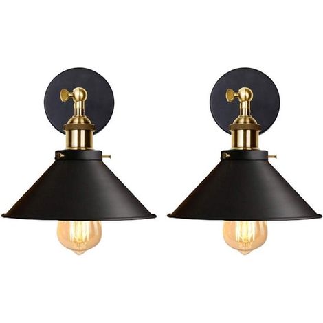 Applique e plafoniere in stile industriale retrò, in metallo, orientabili a 180°, stile Edison, nere, 220 mm, set da 2 (1/5)
