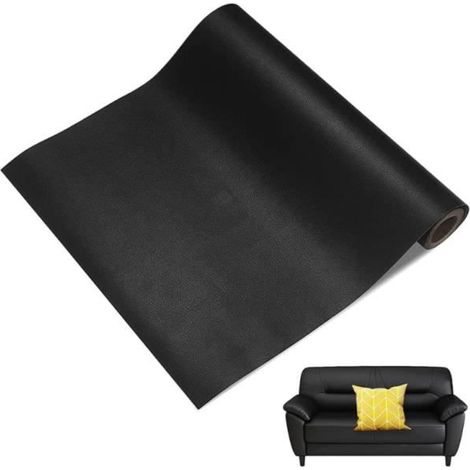 Rouleau adhésif en cuir noir 50 x 137 cm pour réparation de meubles (1/4)