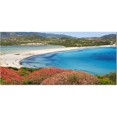 Lupia - Quadro moderno su Tela Canvas DEEP 65X143 cm, con paesaggi e localismi italiani, per casa, soggiorno, capezzale camera da letto, hotel, ufficio, SARDEGNA - PANORAMA MARE (1/4)