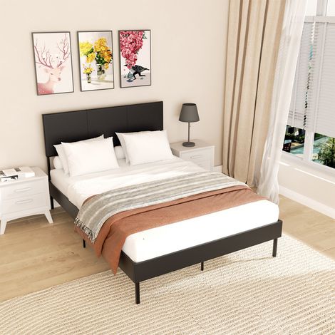 TolleTour Letto imbottito 120x200 cm con ampio spazio contenitore – Inclusi rete a doghe e testiera imbottita in ecopelle nera
