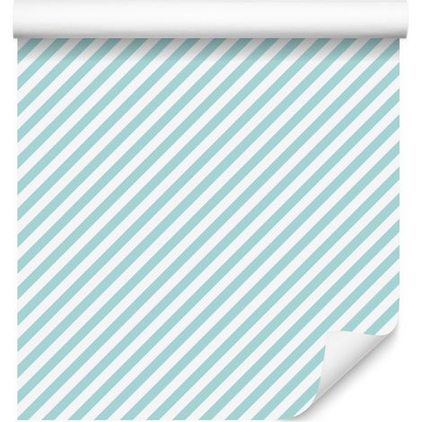 Papel pintado a rayas de color verde celadón y blanco, con fondo verde celadón, para salón y dormitorio, 50x1000 cm. (1/5)