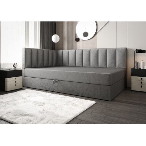 Lit Boxspring Adalle Vii - Gris - 120x200 Cm - Lit Individuel - Lit Avec Rangement - Matelas À Ressorts Bonnell (1/5)