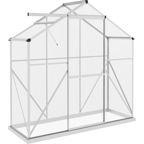 6 x 2.5ft Polycarbonate Greenhouse Walk-In Green House  Rain Gutter, Sliding Door, Window, Foundation, Silver (1/5)