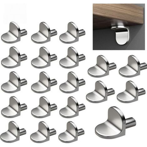 BUNTHAUS Support Etagere Armoire, 50 pièces, 5 mm, en L, goupilles d'étagères supports d'étagère en métal Supports d'Étagères pour meubles, bibliothèques, armoires de cuisine (argent)