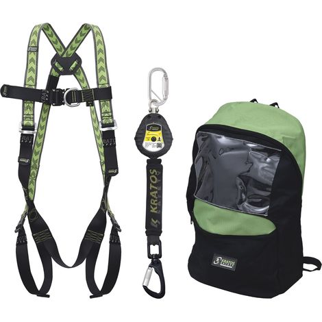 Kratos Absturzsicherung Hubsteiger Set inklusive Auffanggurt, Bandfalldämpfer und Rucksack Gerüstbauer, 1,75m (1/5)