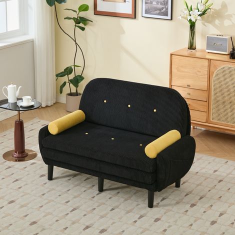 Canapé d'angle en velours côtelé noir, convertible en méridienne et fauteuil relaxant avec rangement intégré pour salon. (1/5)