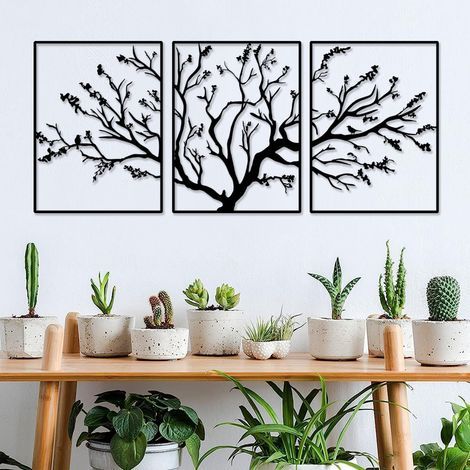 Décoration murale en métal en 3 parties, branches d'arbre, idéale pour la décoration murale de la maison (135 x 60 cm) (1/5)