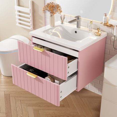 Meuble sous-lavabo mural à évier unique : double rangement, MDF anti-humidité, évier céramique anti-salissure, surface mélamine, espace-saving (1/5)