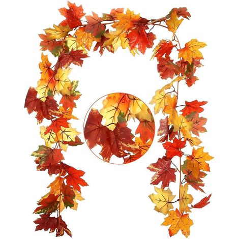 Herbstdeko 2 Stück Thanksgiving Girlande Ahornblatt 1,7m für Tür Wand Künstlich (1/5)