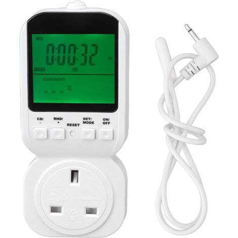Minuterie Prise Compteur LCD Numérique Temporisateur Encastrable avec Sonde Température Prise UK 250V 13A 50Hz 3250W Interrupteur Programmable Intérieur (1/5)
