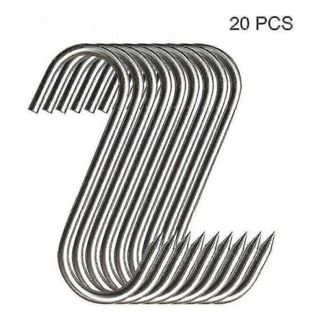 Lot de 20 crochets en acier inoxydable à pointe acérée pour la boucherie, la cuisine et le fumage à chaud et à froid. Crochet pratique. (1/5)