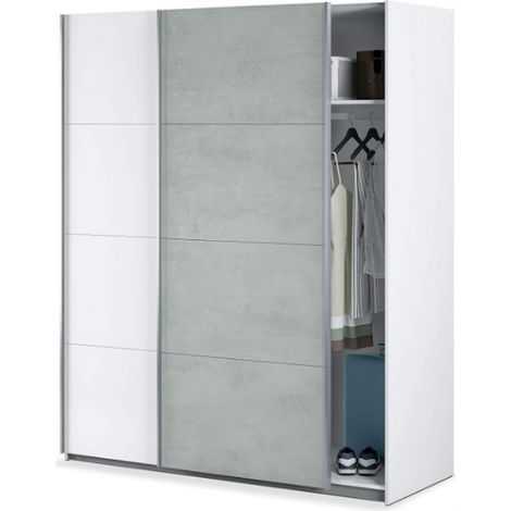 Kleiderschrank 150x60x200h cm mit 2 Schiebetüren mattweiß und Betonoptik – Urano (1/4)