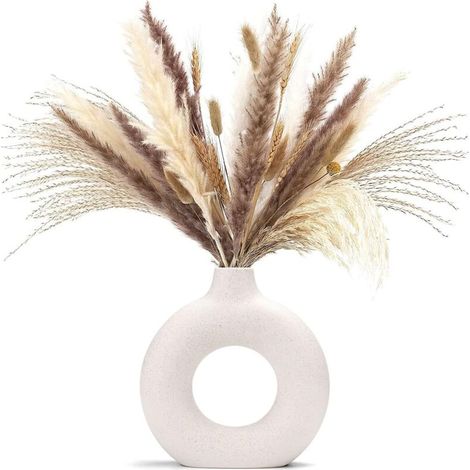 Creative ins style nordique, vase en céramique blanche fleurs séchées décoration de bureau à domicile ornements artisanaux, ensemble de vase (1/4)