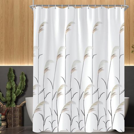 Rideau de douche – 120×200 cm – motif épis de blé – anti-moisissure et déperlant – lavable – œillets métalliques et crochets inclus (1/5)