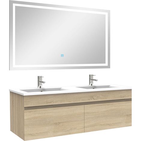 Ocean Ensemble meuble et vasque et miroir lumineux 120cm meuble Salle de Bain Chêne Wotan