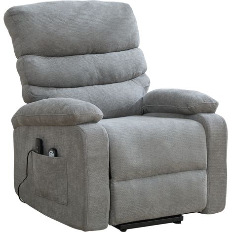 Fauteuil relax électrique multifonction avec aide au lever, fonction massage et chauffage, dossier et repose-pieds réglables électriquement, ainsi que poches de rangement latérales. Gris (1/5)