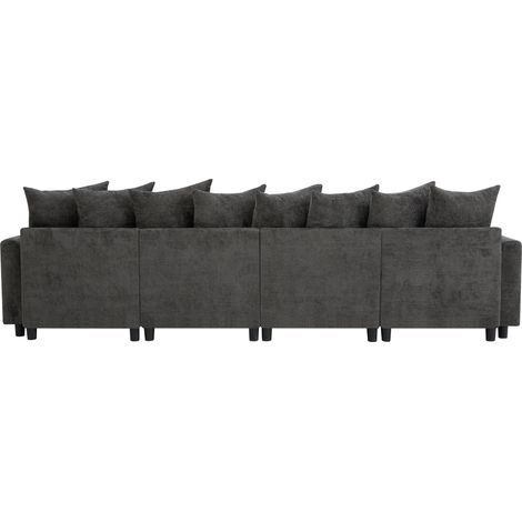 Modulares U-/L-Ecksofa 6-Sitzer aus Chenille Grau mit 2 Hockern, USB und Type-C (1/5)