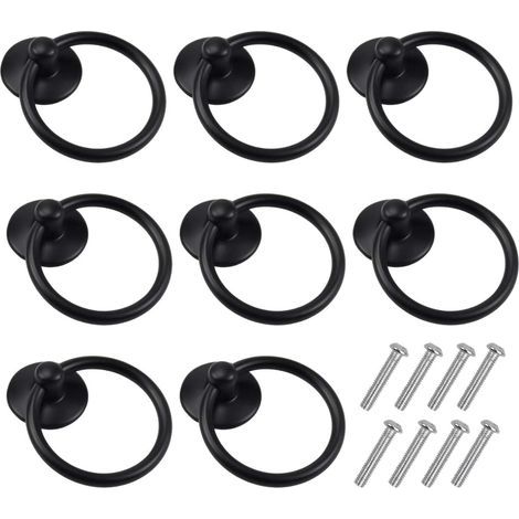 8 Pièces Boutons de Porte Vintage, Poignées de Meuble Ronde, Poignée D'armoire Classique, Tiroir Bague Poignée de Traction, Bouton de Meuble pour Cuisine Armoire Placard Commode (Noir) (1/5)