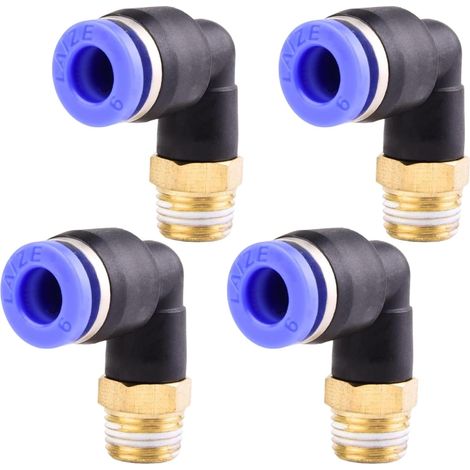 Lot de 4 raccords pneumatiques coudés à 90° de 6 mm avec filetage extérieur en cuivre avec raccord d'air comprimé Push In (1/5)