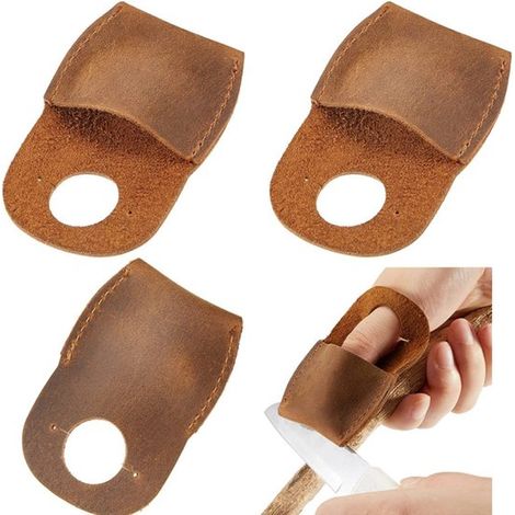 2-teiliges Set aus Leder-Daumenschützern Fingerschutz Schneidemaschine handgefertigtes Holzbearbeitungs-Schnitzset Zubehör für Daumenschützer (1/5)