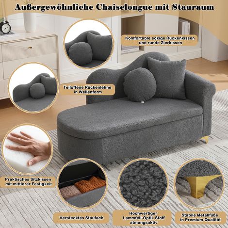 Chaiselongue fonctionnelle avec rangement, 134 cm, design moderne, dossier ondulé, tissu imitation peau lainée, assise en mousse haute densité, coussin lombaire et cervical inclus (1/5)