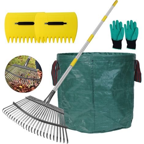 Râteau à Feuilles de Jardin, Râteau à Feuilles avec Manche Télescopique avec 25 Dents, Kit de Outillage de Jardin pour Ramasser Les Feuilles ou l'herbe Coupée (Longueur de la Tige 165CM) (1/5)