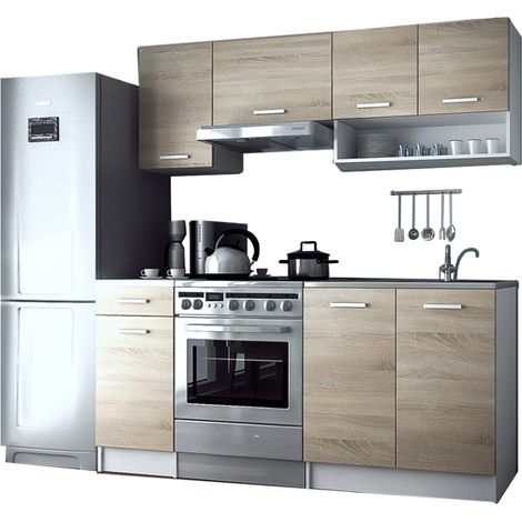 Cuisine complete Viki bois chêne vif 180 cm 5 elements 18 mm