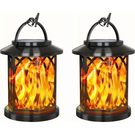 Zweierpack solarbetriebene Laternen, wasserdichte Pendelleuchten mit blinkender Flamme für den Außenbereich, solarbetriebene LED-Leuchten – für Innenhöfe, Terrassen und Balkone (1/5)
