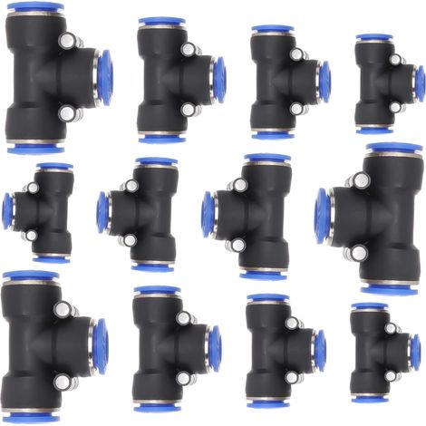 Raccord Rapide Pneumatique en Plastique Pbt pour Tuyau Pu et Tube Nylon, Résistant Haute Pression et Usure, eur T à Trois Voies pour Compresseur D'air et Vide, Pack de 16 (1/5)