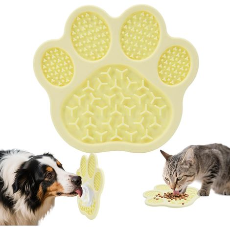 Lot de 2 tapis à lécher pour chiens et chats avec ventouses, coussin en silicone anti-glouton pour soulager l'anxiété, bain, toilettage, éducation, compatible lave-vaisselle, jaune (1/5)