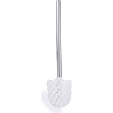 Brosse WC chromée avec long manche en métal antidérapant et poils en plastique résistants, nettoyage en profondeur, effet antiadhésif, durable, 35 cm, blanche (1/5)