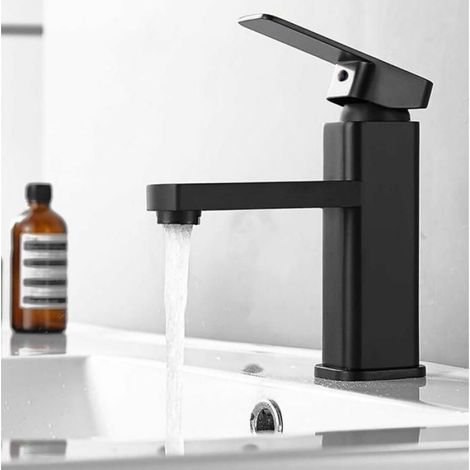 Robinet de salle de bain avec eau chaude, robinet d'évier en cuivre noir durable, extractible pour le lavage des mains (1/5)