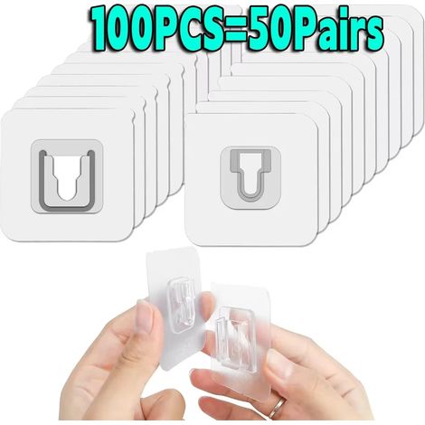 (50 paires) Crochets muraux adhésifs double face, ventouses transparentes et résistantes, pour le rangement dans la cuisine et la salle de bain. (1/5)