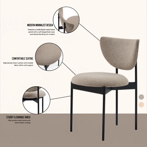 Lot de 2 chaises de salle à manger Lunar – Structure métal noir, sans accoudoirs, beige/kaki, dimensions 54 x 47 x 76 cm – Solution élégante et peu encombrante (1/5)