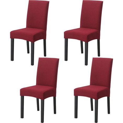 Lot de 4 housses de chaise extensibles et modernes, en maille jacquard, amovibles et lavables, rouge bordeaux (1/5)