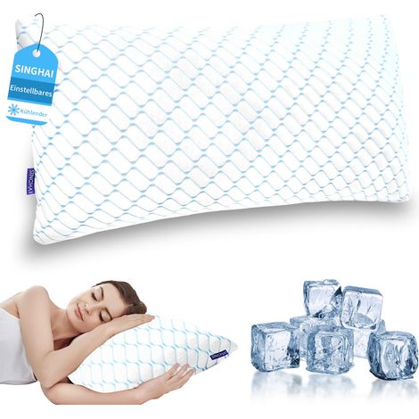 Oreiller en mousse à mémoire de forme, coussin rafraîchissant, coussin de nuque plat, coussin orthopédique, pour dormir sur le côté, motif de vague bleue, 40 x 60 cm (1/5)