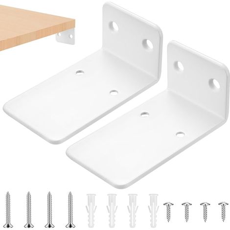 2 Pièces Equerre Etagere Murale, 90mm Support Etagere Murale Triangle, Supports d'étagères Flottants a L, Equerre Metal Blanc, Support étagère Murale Fixation Etagere Invisible pour Étagères