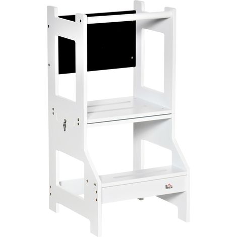 Torre Scala Montessoriana per Bambini 42x44x86 cm con Sgabello e Lavagna Bianca (1/5)