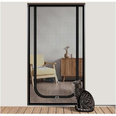 Moustiquaire Porte-fenêtre 90 × 200 cm pour Chat avec Fermeture zippée Filet protection chat renforcé gris-noir moustiquaire