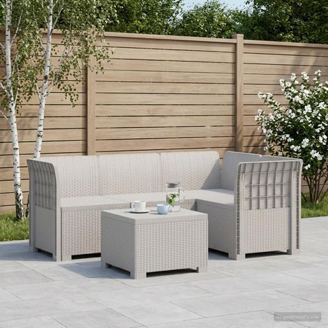 Canapé de jardin modulable 4 places style rotin en PP Blanc avec table basse extérieure - PANGIVO (1/5)
